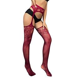 Frauen-reizvolle Strumpfhose-Fischnetz-Öffnungs-Leggings-Leopard-Druck-Pantihose-Wäsche-Hosen Dessous Spitze Damen Sexy Strumpfhosen Fischernetz Eröffnung Streifen Netzstrumpfhosen (Wein-20, One Size) von Generic