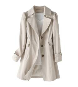 Frühling Herbst Frauen Mittellange Kleine Chap Trenchcoat Umlegekragen Einfarbig Einreiher Jacke, beige, 48 von Generic