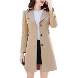 Frühling Herbst Khaki Trenchcoat Frau Einreiher Mittellangen Mantel Windjacke Weibliche Oberbekleidung, khaki, 42 von Generic