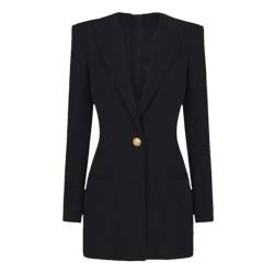 Frühling und Herbst Frau Solide Langarm Slim Pendler Socialite Kleid gekerbt Blazer, Schwarz , 48 von Generic