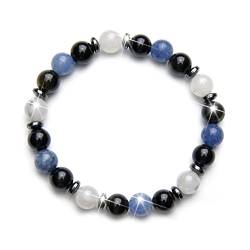 Fukugems Blue Aventurine Black Obsidian White Quartz Crystal Viel Glück Armband, Feng Shui Armband, Stretch Heilung Armband für Frauen Männer von Generic