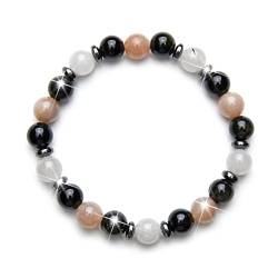 Fukugems Sunstone Black Obsidian White Quartz Crystal Viel Glück Armband, Feng Shui Armband, Stretch Heilung Armband für Frauen Männer von Generic