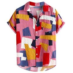 Funky Hawaiihemd Herren 70er Jahre Hemd Herren Herren Kurzarm Lässig Button Down T-Shirt Herren Herren Kostüm (Pink, XXXL) von Generic