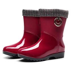 Gefütterte Gummistiefel Damen Wasserdicht Winddicht Damenstiefel Gummistiefeletten Damen Weitschaft Gummistiefel Rutschfeste Regenstiefel Winterstiefel Warme Stiefel Rot 40 von Generic