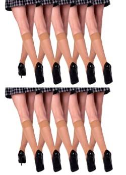 Generic AnnaBella Strumpfe Damen 20 DEN 10er Pack -Kniestrumpf- Halterlose Kniestrumpfe für damen -Netzstrümpfe Netz Strümpfe (Hellbeige) von Generic