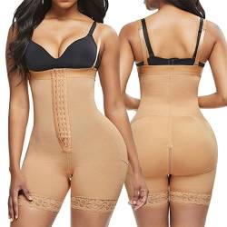 Generic Body Shaper Frauen Bauchkontrolle Taillentrainer Bodysuit Fajas Kolumbianas Kompressionskleidungskleidung mit Reißverschluss Schritt (Color : Beige, Size : S) von Generic