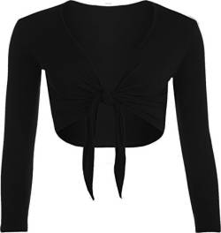 Generic Damen Bolero mit Langen Ärmeln und Krawatte, Bolero, geschnitten, Übergröße 36-54 Gr. 42 DE/44 DE = XL, Schwarz von Generic