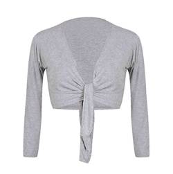 Generic Damen Bolero mit Langen Ärmeln und Krawatte, Bolero, geschnitten, Übergröße 36-54 Gr. 42 DE/44 DE = XL, grau von Generic