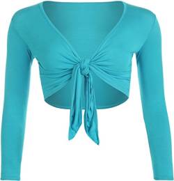 Generic Damen Bolero mit Langen Ärmeln und Krawatte, Bolero, geschnitten, Übergröße 36-54 Gr. 42 DE/44 DE = XL, türkis von Generic