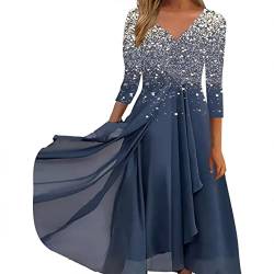 Generic Damen Kleider Spitzenkleid Chiffon Cocktailkleid Festliches Ballkleid Brautjungfernkleider Für Hochzeit Midi Abendkleider, 001 Silber, XXL von Generic