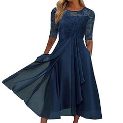 Generic Damen Kleider Spitzenkleid Chiffon Cocktailkleid Festliches Ballkleid Brautjungfernkleider Für Hochzeit Midi Abendkleider, 10 Blau, XXL von Generic