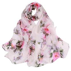 Generic Damen Schal Chiffon - Floral Print Scarf Blumenmuster Sommer Scarves Bunt Stola Halstuch Tuch Seidenschal Blumen Scarf, Einheitsgröße von Generic