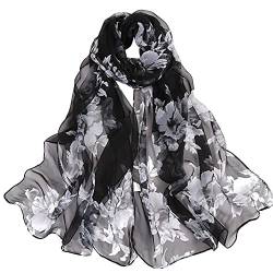 Generic Damen Schal Chiffon - Floral Print Scarf Blumenmuster Sommer Scarves Bunt Stola Halstuch Tuch Seidenschal Blumen Scarf, Einheitsgröße von Generic