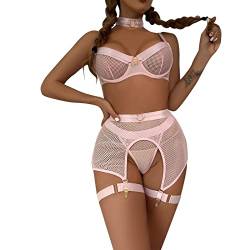 Generic Dessous Orientalisch Frauen Sexy Mesh Dessous Set Hohe Taille Nachtwäsche BH Panty Zweiteilige Nachtwäsche (Pink, XL) von Generic