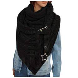 Generic Dreiecksschal Damen Strickschal mit Wolle,Damen Schal Warm Weich Winterschal Herbstschal Frauen Deckenschal Mode Drucken Halstuch Scarf Poncho Cape mit Knopf Soft Wrap Dreieckschal (Schwarz) von Generic