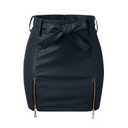 Generic Lange Röcke Damen Eng Frauen-Lederröcke mit hoher Taille Minirock A-Linie PU-Mini-Reißverschlussrock Streetwear (Black, XL) von Generic