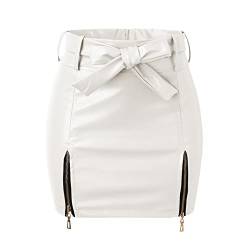 Generic Lange Röcke Damen Eng Frauen-Lederröcke mit hoher Taille Minirock A-Linie PU-Mini-Reißverschlussrock Streetwear (White, L) von Generic