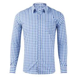 Generic Trachtenhemd Slim fit Herren kariert Hemd Freizeithemd Langarmhemd Hemd Bestickt Baumwolle - für Oktoberfest, Karneval, Business, Freizeit (Blau, L) von Generic