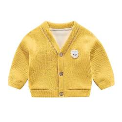 Gepolsterte Strickjacke für Babys, Jungen und Mädchen, V-Ausschnitt, Knopf, Cartoon-Bärenmuster, Alltagskleidung Baby-Outfits (Yellow, 0-3 Months) von Generic