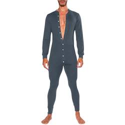 Gestreift Pyjama Hausanzug Langarm Sleepwear Für Männer Winter Einteiler Overall Loungewear Onesie Jumpsuit Strampler Nachtwäsche Schlafoverall Schlafanzug Mit Knöpfen Nachthemd von Generic