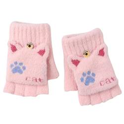 Gestrickte fingerlose Handschuhe Convertible Flip Top Plüsch Katze Handschuhe Cartoon Kinder Flauschige Handschuhe Winter Warme Fäustlinge, Wmr, Large von Generic