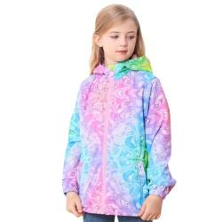 Girls Duffle Wool Coat wojonifuiliy01 lässiger Regenbogen-Druck, Windjacke, Oberbekleidung, langärmelige Jacke, leichtes Sweatshirt mit Taschen Winddichte Oberbekleidung Mädchen Mantel & (Pink, 134) von Generic