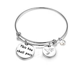 Glauben-Armband "This Too Shall Pass", inspirierende Schrift, erweiterbarer Armreif, Ermutigung, Geschenk für Sie, S, Edelstahl, von Generic