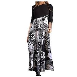 Glitzer Kleid Damen Partykleid Weihnachtskleidung Damen Tunika Kleid Damen&I3 Vintage Patchwork V-Ausschnitt Maxi Kleid Langarm Casual Kleid Elegant Winter Ballkleid White XXL von Generic