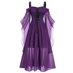 Gothic Halloween Kleid Kostüm Damen, Übergröße A-Linie Schnüren Maxi Kleider mit Schmetterlingsärmeln für Frauen, Festliches Vintage Schwarz Hexenkleid Cosplay Club Party Kostüme von Generic