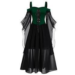 Gothic Halloween Kleid Kostüm Damen, Übergröße A-Linie Schnüren Maxi Kleider mit Schmetterlingsärmeln für Frauen, Festliches Vintage Schwarz Hexenkleid Cosplay Club Party Kostüme von Generic