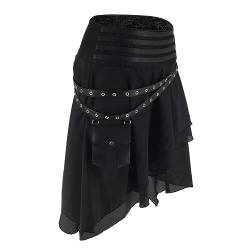 Gothic Steampunk Damenrock, Oversized mit Tasche an der Taille, Kleid, unregelmäßiger Saum, Röcke, einfarbig, Midirock, elegant, für Halloween, Schwarz , XXX-Large von Generic