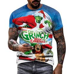 Grinch Tshirt Herren Weihnachtsshirt Grinch Schlafanzug Deko Lustig Christmas T-Shirt Ugly Tshirts Familien Weihnachtsoutfit Oversized Weihnachtspullover Kurzarm Hässliche Shirt Blau L von Generic