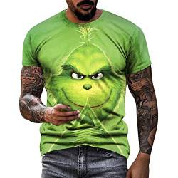 Grinch Tshirt Herren Weihnachtsshirt Grinch Schlafanzug Deko Lustig Christmas T-Shirt Ugly Tshirts Familien Weihnachtsoutfit Oversized Weihnachtspullover Kurzarm Hässliche Shirt Grün L von Generic