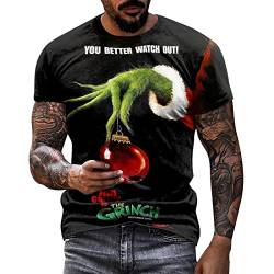 Grinch Tshirt Herren Weihnachtsshirt Grinch Schlafanzug Deko Lustig Christmas T-Shirt Ugly Tshirts Familien Weihnachtsoutfit Oversized Weihnachtspullover Kurzarm Hässliche Shirt Schwarz 3XL von Generic