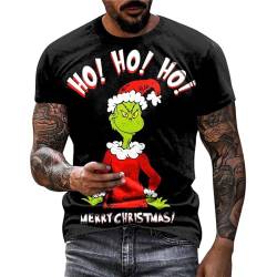 Grinch Tshirt Herren Weihnachtsshirt Grinch Schlafanzug Deko Lustig Christmas T-Shirt Ugly Tshirts Familien Weihnachtsoutfit Oversized Weihnachtspullover Kurzarm Hässliche Shirt von Generic