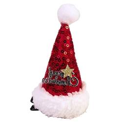 Grobstrick Weihnachtsmann Mütze Weihnachtsbaum-Hut-Haarband-Kopfschmuck-Kinderparty-niedlicher Weihnachtshaarspangen-Kopfschmuck (H, One Size) von Generic