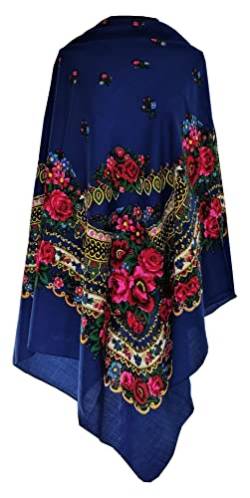 Groß Blau Damen Volklore Stil Schal Tuch Umschlagtuch 100% Wolle, mit Paisley und Blumen hochwertige Stola - sehr hohe Qualität 148cm x 148cm von Generic