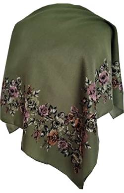 Grün Damen Tuch Schal Umschlagtuch mit Blumen 80cm x 80cm von Generic