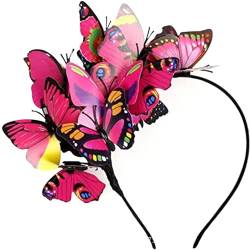 Haarreif Schmetterling Stirnband Karneval Fascinator Haarschmuck Kopfschmuck Schmetterlinges Haarspangen Choker für Damen Mädchen Party Abschlussball Cosplay (Hot Pink, One Size) von Generic