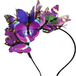 Haarreif Schmetterling Stirnband Karneval Fascinator Haarschmuck Kopfschmuck Schmetterlinges Haarspangen Choker für Damen Mädchen Party Abschlussball Cosplay (Purple, One Size) von Generic