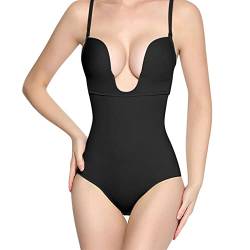 Halft Back Body Shaper BH Bodysuits Nahtloser Tanga Damen tiefer V-Ausschnitt, transparenter Riemen für Partys, Kleider, Hochzeiten Damen Miederhose (Black, M) von Generic