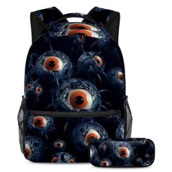 Halloween Augapfel Rucksack und Federmäppchen Set - Perfekt für Studenten, Kinder, Jungen und Mädchen, Mehrfarbig #04, B：29.4x20x40cm P：19x7.5x3.8cm, Daypack Rucksäcke von Generic