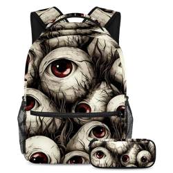Halloween Eyeball Gepäck & Reiseausrüstung Schulranzen-Set – Großer Rucksack mit Federmäppchen-Set, ideal für Studenten, Kinder, Jungen und Mädchen, Mehrfarbig #08, B：29.4x20x40cm P：19x7.5x3.8cm, von Generic