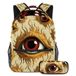 Halloween Eyeball Schulranzen-Set – Rucksack und Federmäppchen, ideal für Studenten, Kinder, Jungen und Mädchen, Mehrfarbig #08, B：29.4x20x40cm P：19x7.5x3.8cm, Daypack Rucksäcke von Generic