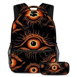 Halloween Eyeball Schulranzen-Set – Rucksack und Federmäppchen, perfekt für Studenten, Kinder, Jungen und Mädchen, Mehrfarbig #09, B：29.4x20x40cm P：19x7.5x3.8cm, Daypack Rucksäcke von Generic