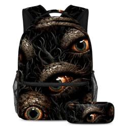 Halloween Eyeball Schulranzen Set - Rucksack und Federmäppchen Combo für Schüler, Kinder, Jungen und Mädchen, Mehrfarbig #03, B：29.4x20x40cm P：19x7.5x3.8cm, Daypack Rucksäcke von Generic