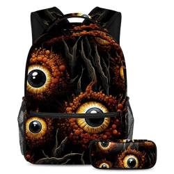 Halloween Eyeball Schulranzen Set - Rucksack und Federmäppchen Combo für Schüler, Kinder, Jungen und Mädchen, Mehrfarbig #06, B：29.4x20x40cm P：19x7.5x3.8cm, Daypack Rucksäcke von Generic