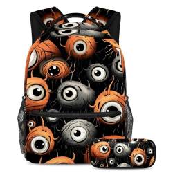 Halloween Eyeball Schulranzen-Set – Rucksack und Federmäppchen Combo für Studenten, Kinder, Jungen und Mädchen, Mehrfarbig #05, B：29.4x20x40cm P：19x7.5x3.8cm, Daypack Rucksäcke von Generic