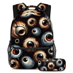 Halloween Eyeball Schulranzen-Set – Rucksack und Federmäppchen Combo für Studenten, Kinder, Jungen und Mädchen, Mehrfarbig #08, B：29.4x20x40cm P：19x7.5x3.8cm, Daypack Rucksäcke von Generic