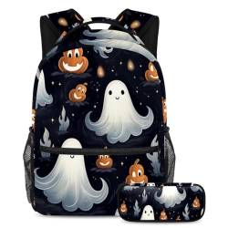 Halloween Ghost Rucksack und Federmäppchen Set - Ideale Schultasche Combo für Schüler, Kinder, Jungen und Mädchen, Mehrfarbig #09, B：29.4x20x40cm P：19x7.5x3.8cm, Daypack Rucksäcke von Generic